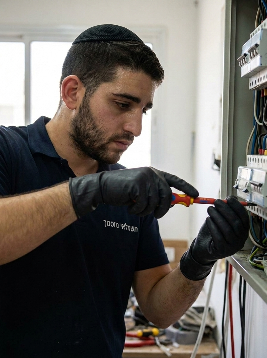 יעקב מבצע עבודה על לוח חשמל בבית פרטי